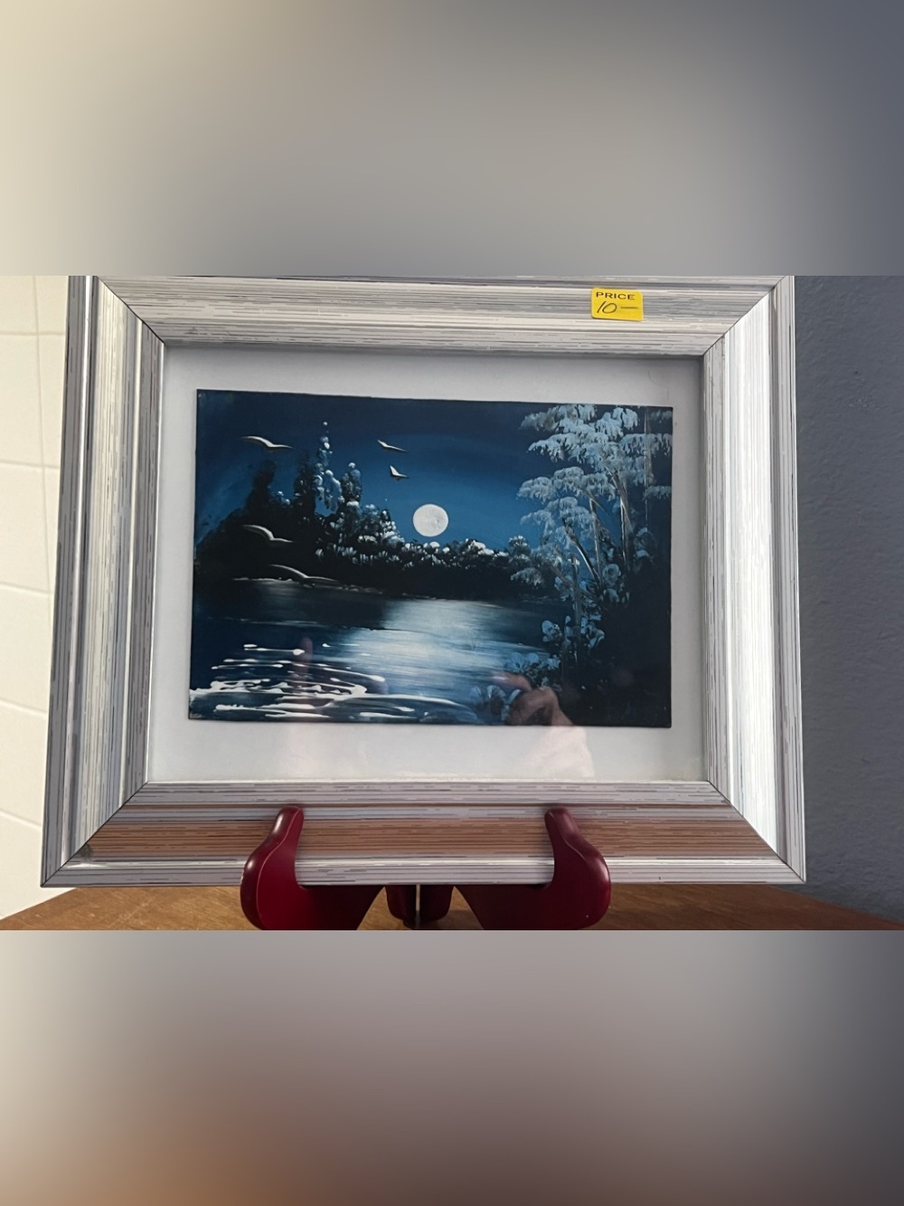 Framed Moonlit Lake Wall Art Print in Blue